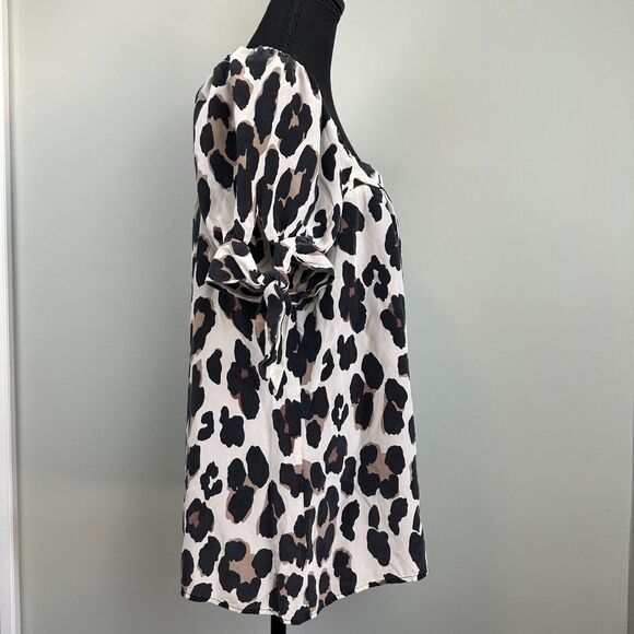 Y2K Nanette Lepore 100% Silk Blouse 8 Leopard Puff Sleeve Peasant Top Fairy Mob - Picture 5 of 14